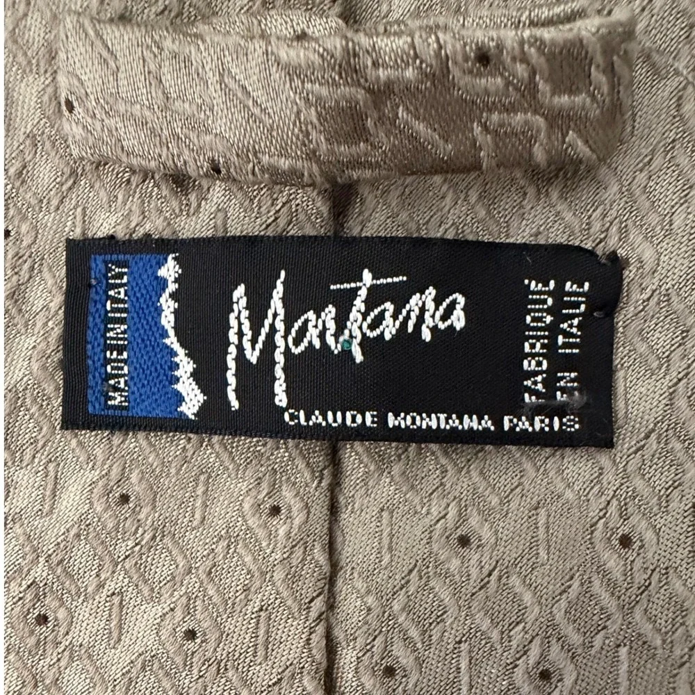 Claude Montana Necktie Vintage Taupe Grey Geometric Diamond Silk Italy Luxury